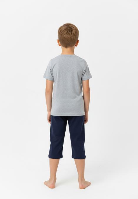 Pijama copii cu maneca scurta si pantaloni 3/4,culoare gri,Engros